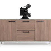 Boston Modern Brown Oak & Faux Concrete Office File Cabinet