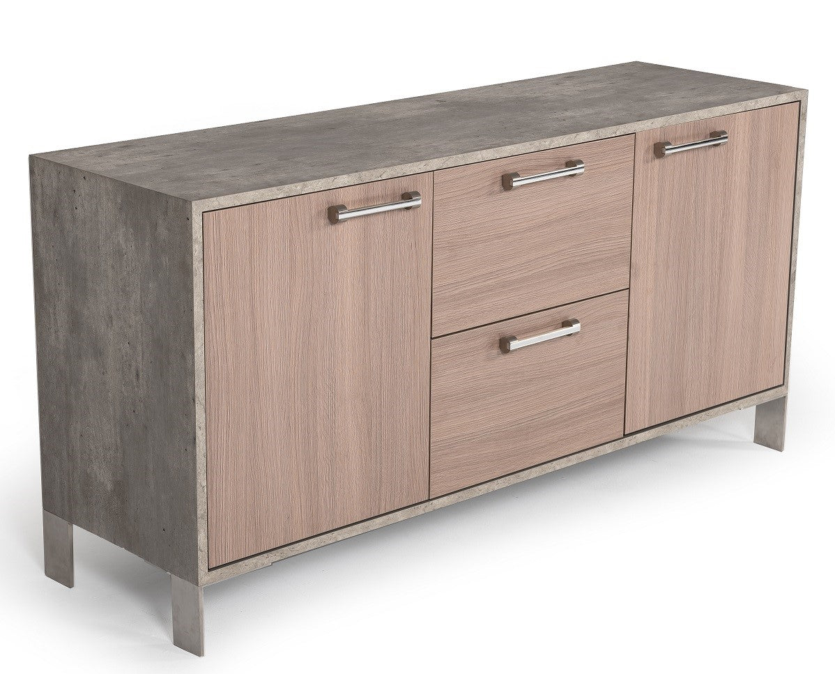 Boston Modern Brown Oak & Faux Concrete Office File Cabinet - image 5