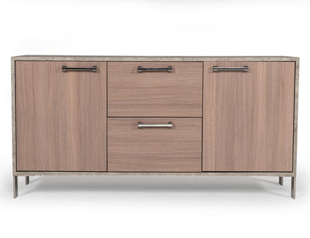 Boston Modern Brown Oak & Faux Concrete Office File Cabinet - image 4
