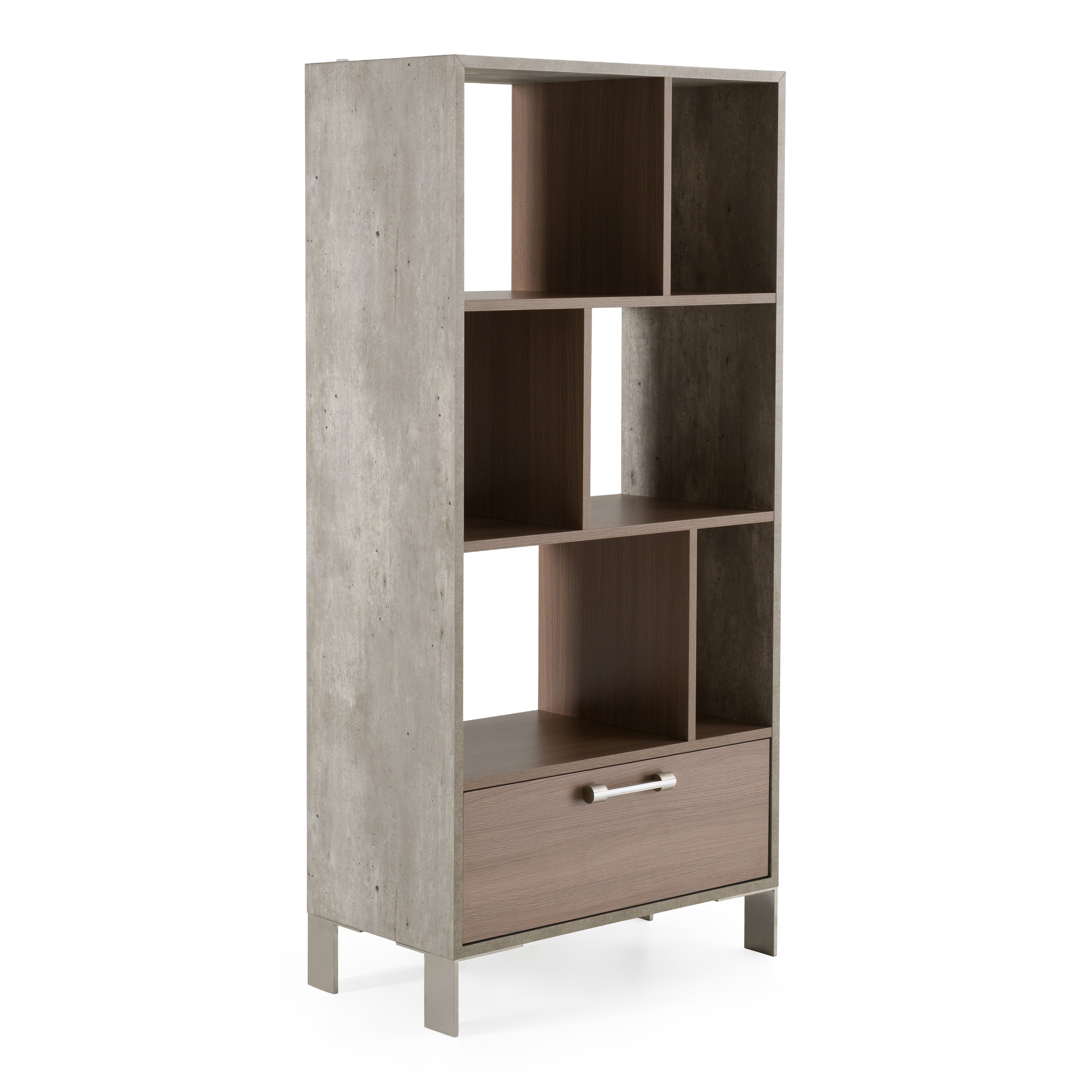 Boston Modern Brown Oak & Faux Concrete Bookcase - image 2