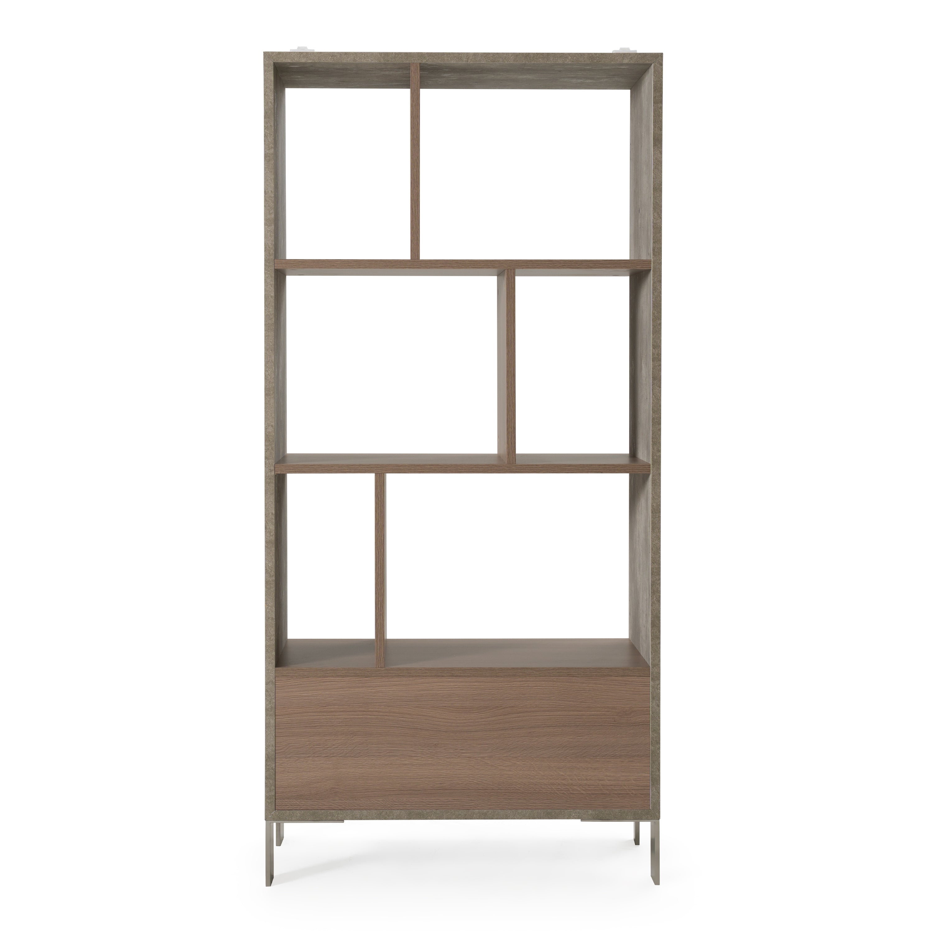 Boston Modern Brown Oak & Faux Concrete Bookcase - image 4