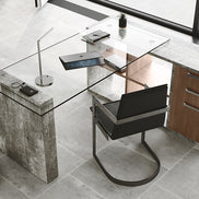 Boston Modern Glass & Faux Concrete Reversible Desk - image 5