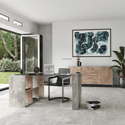 Boston Modern Glass & Faux Concrete Reversible Desk - image 4