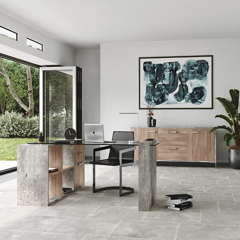 Boston Modern Glass & Faux Concrete Reversible Desk - image 4