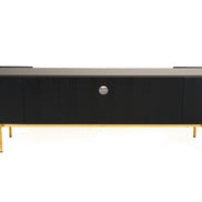 Bowie - Mid-Century Modern Black Oak + Brass TV Stand