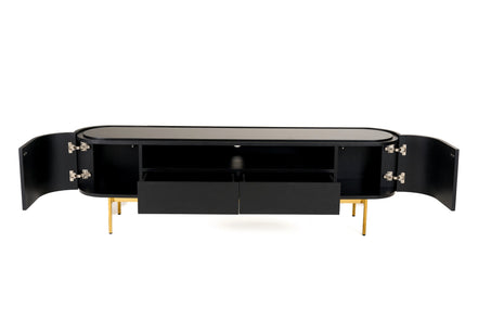 Bowie - Mid-Century Modern Black Oak + Brass TV Stand - image 2