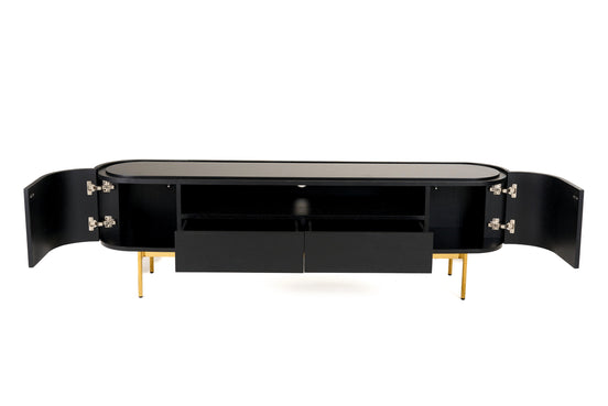 Bowie - Mid-Century Modern Black Oak + Brass TV Stand - image 2