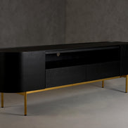 Bowie - Mid-Century Modern Black Oak + Brass TV Stand - image 3