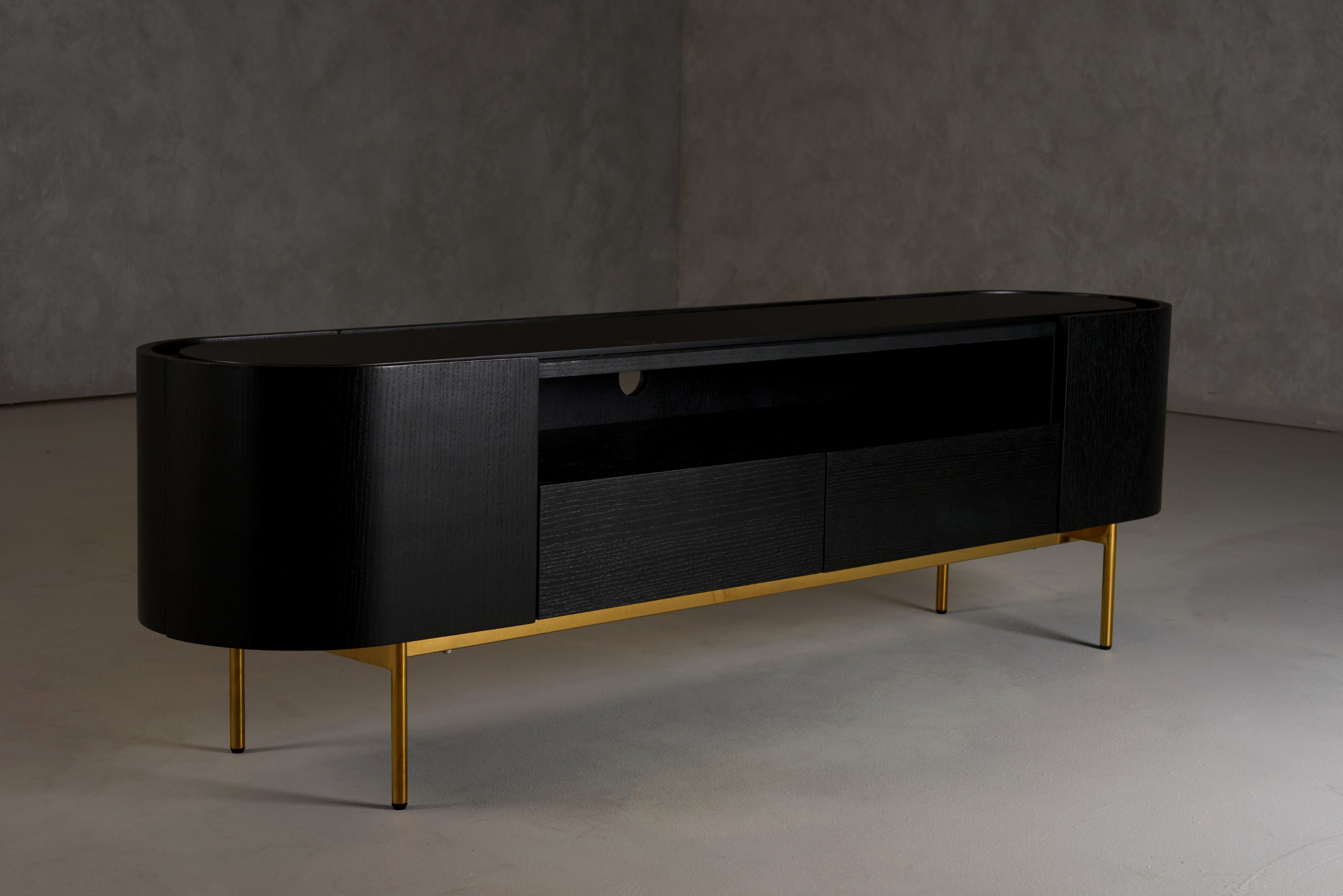 Bowie - Mid-Century Modern Black Oak + Brass TV Stand - image 3