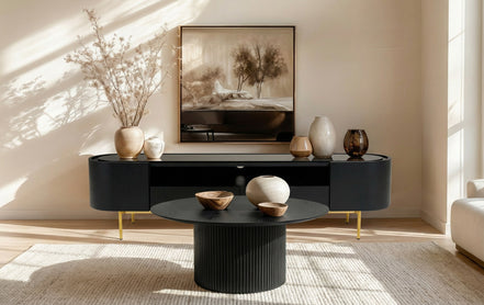 Bowie - Mid-Century Modern Black Oak + Brass TV Stand - image 4