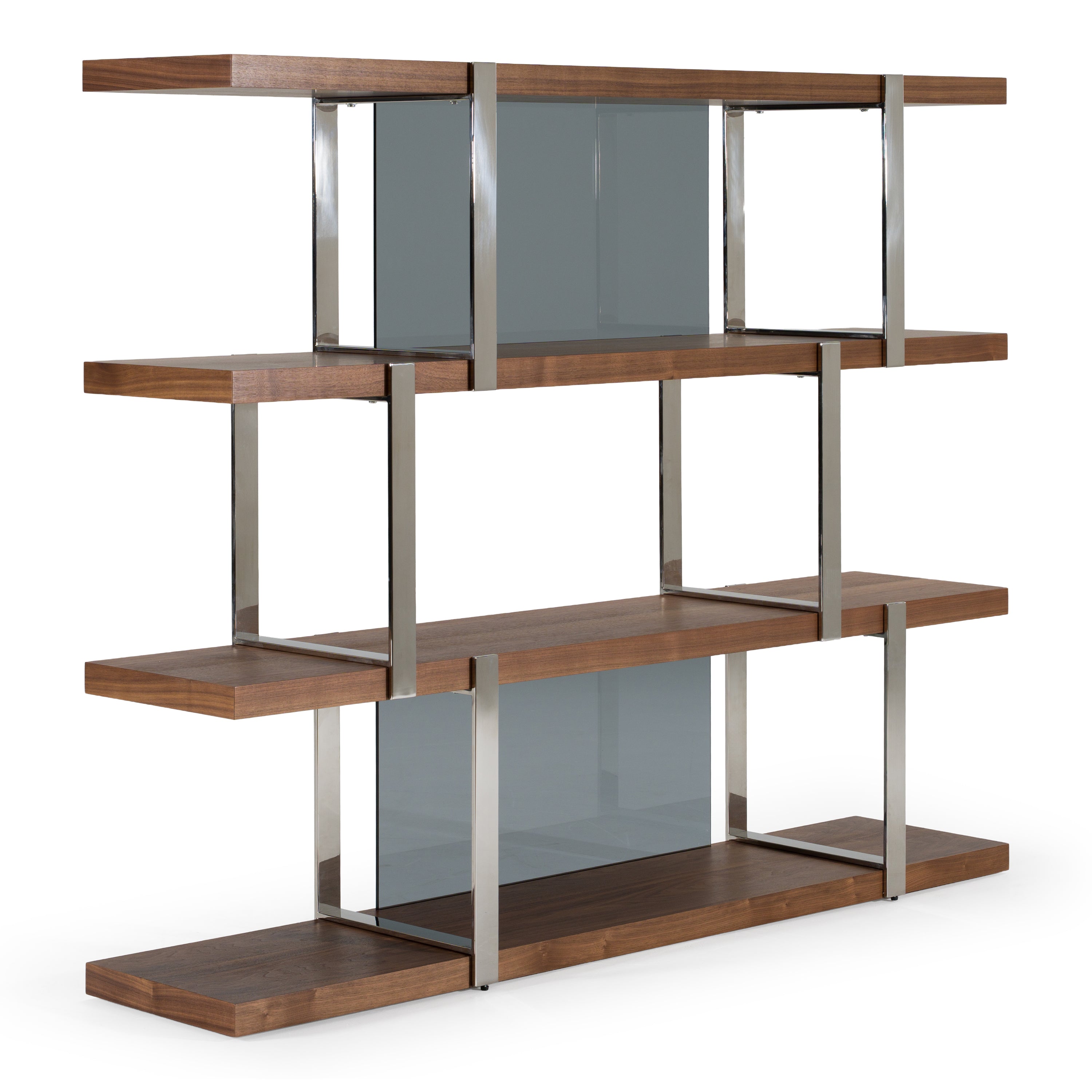 Brewer - Modern Walnut Glass & Stainless Steel Bookshelf - image 4