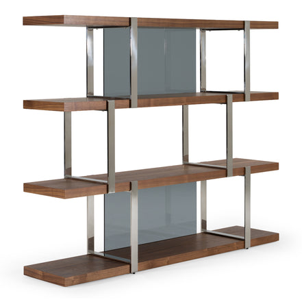 Brewer - Modern Walnut Glass & Stainless Steel Bookshelf - image 4