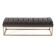 Bridger - Modern Brown Vegan Leather + Brass Dining Bench