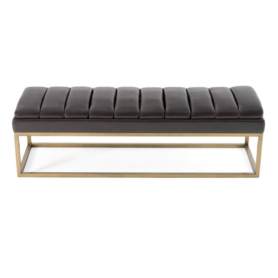 Bridger - Modern Brown Vegan Leather + Brass Dining Bench