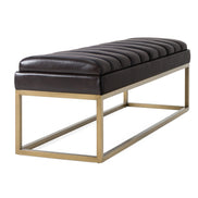 Bridger - Modern Brown Vegan Leather + Brass Dining Bench - image 3