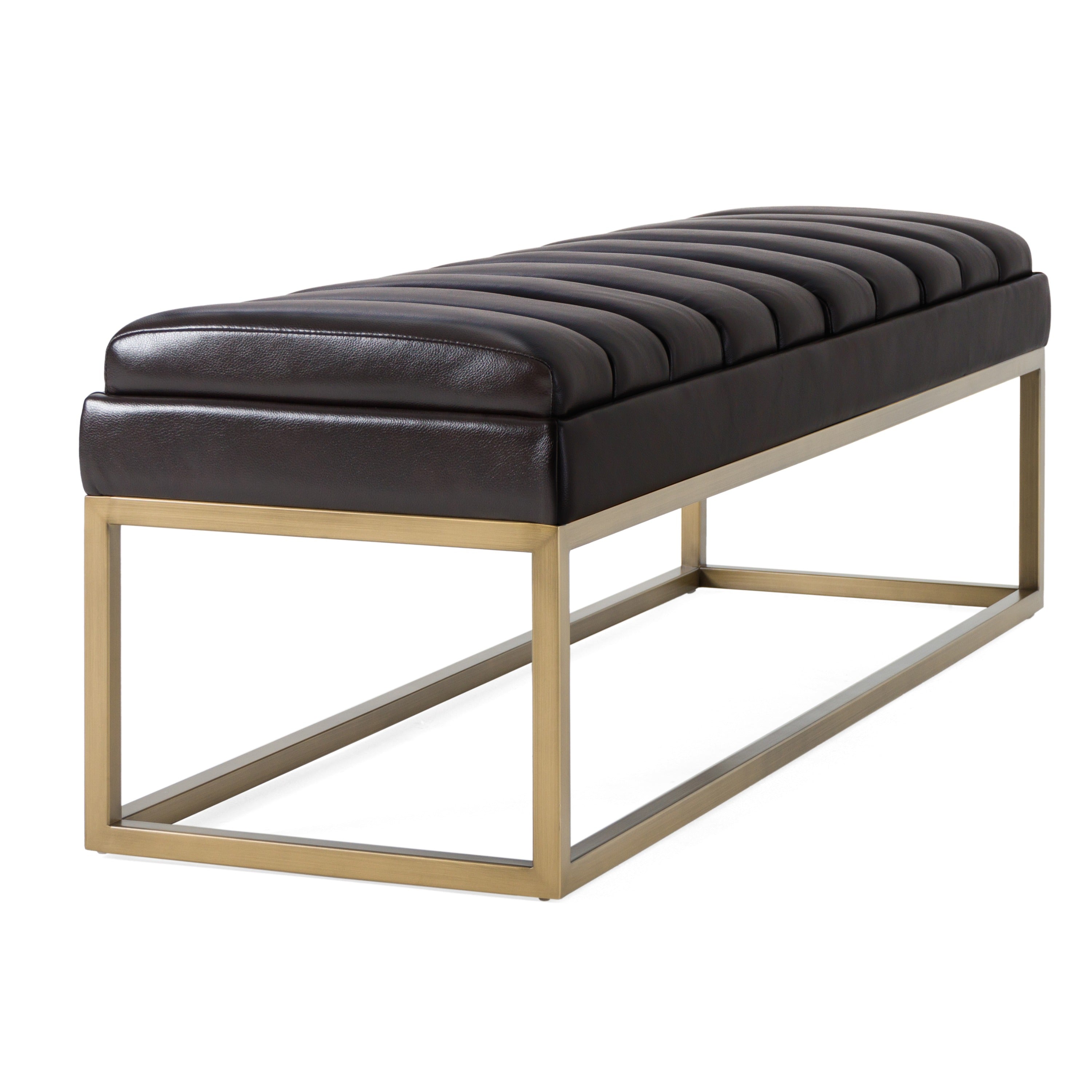 Bridger - Modern Brown Vegan Leather + Brass Dining Bench - image 3