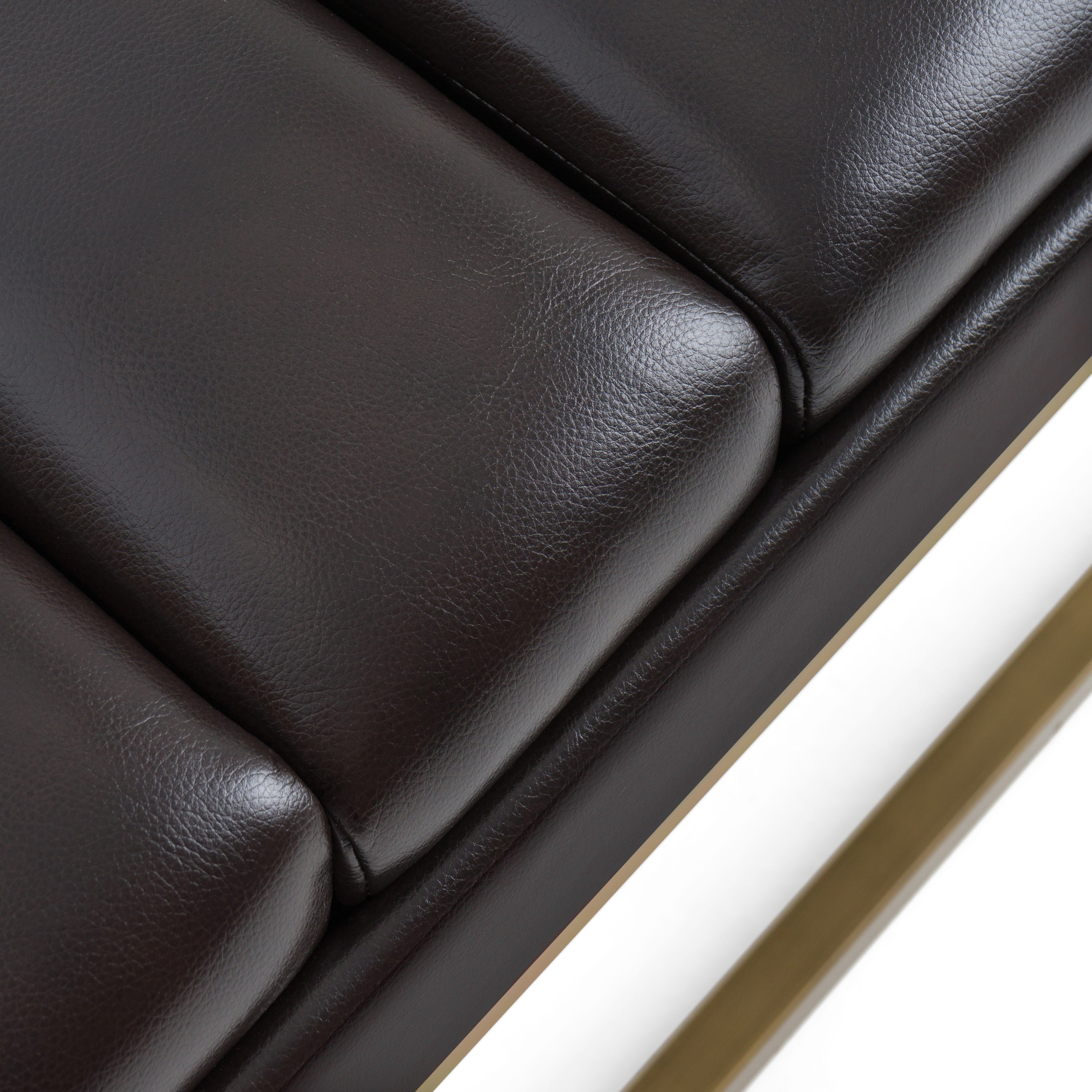 Bridger - Modern Brown Vegan Leather + Brass Dining Bench - image 4