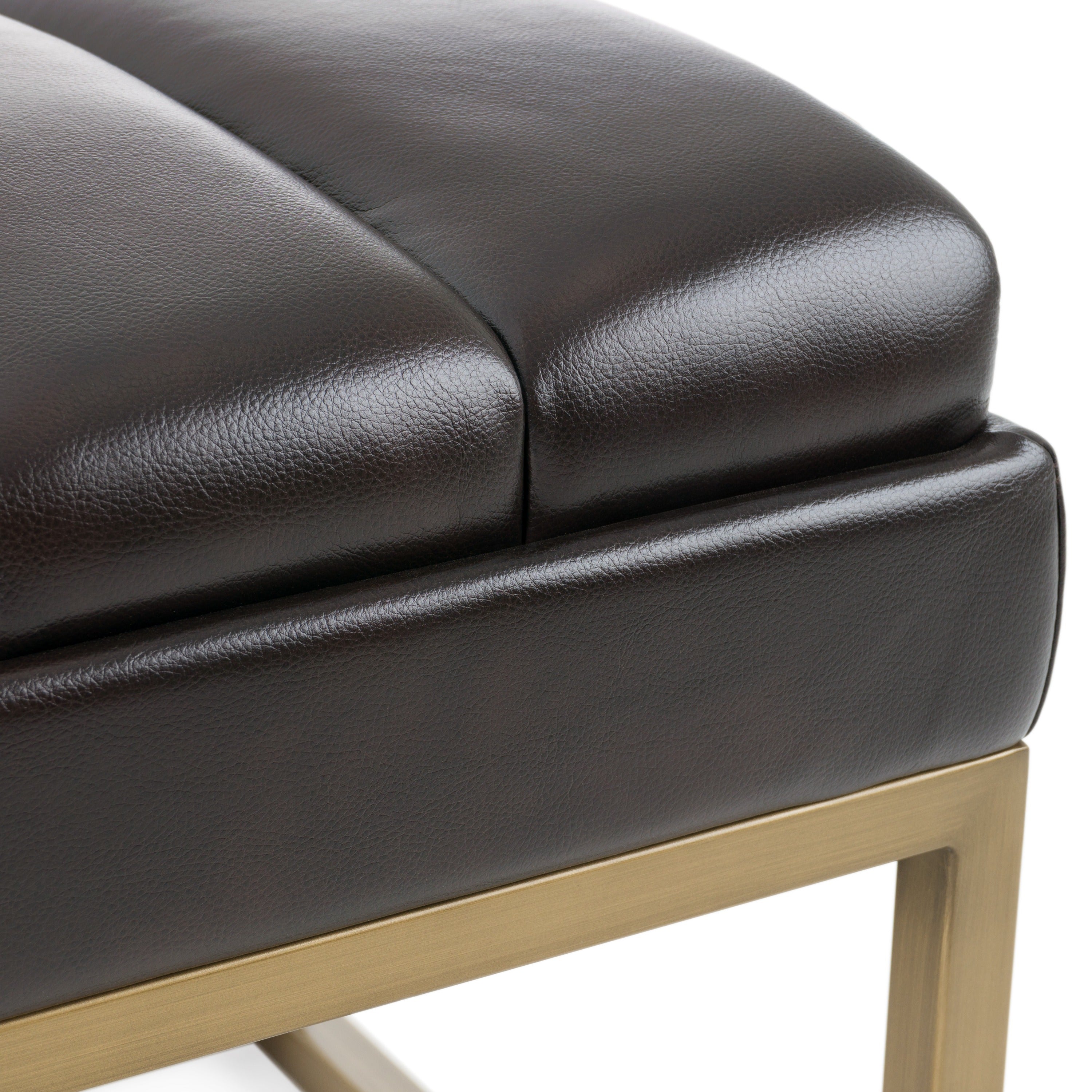 Bridger - Modern Brown Vegan Leather + Brass Dining Bench - image 5