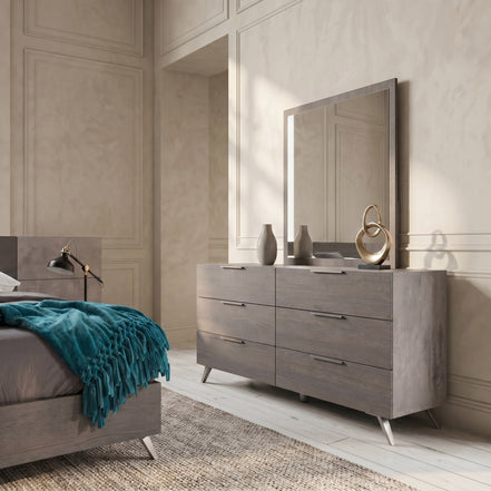 Bronx Italian Modern Faux Concrete & Grey Dresser & Mirror Set - image 3
