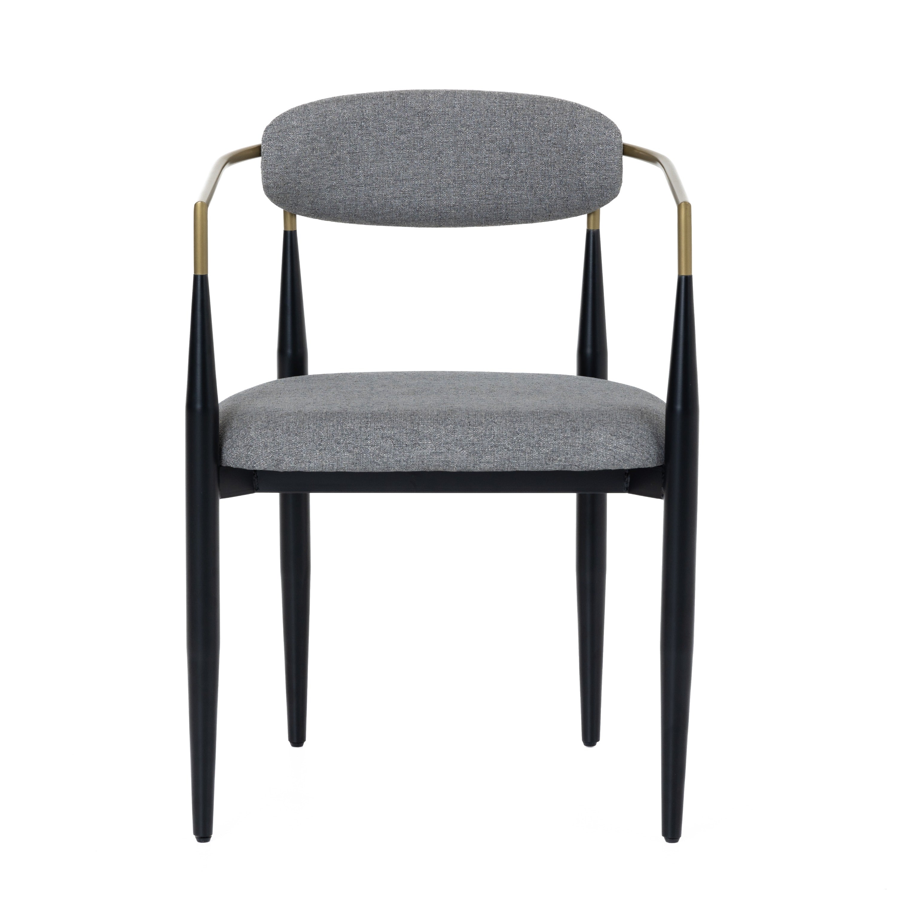 Buchtel - Mid-Century Modern Medium Grey + Gold Arm + Black Dining Chair