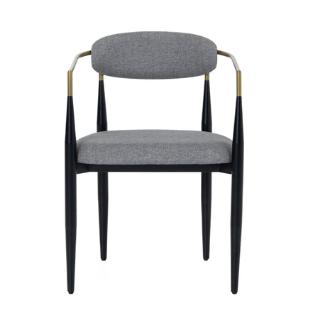 Buchtel - Mid-Century Modern Medium Grey + Gold Arm + Black Dining Chair