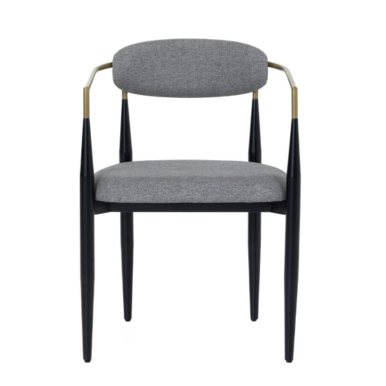 Buchtel - Mid-Century Modern Medium Grey + Gold Arm + Black Dining Chair