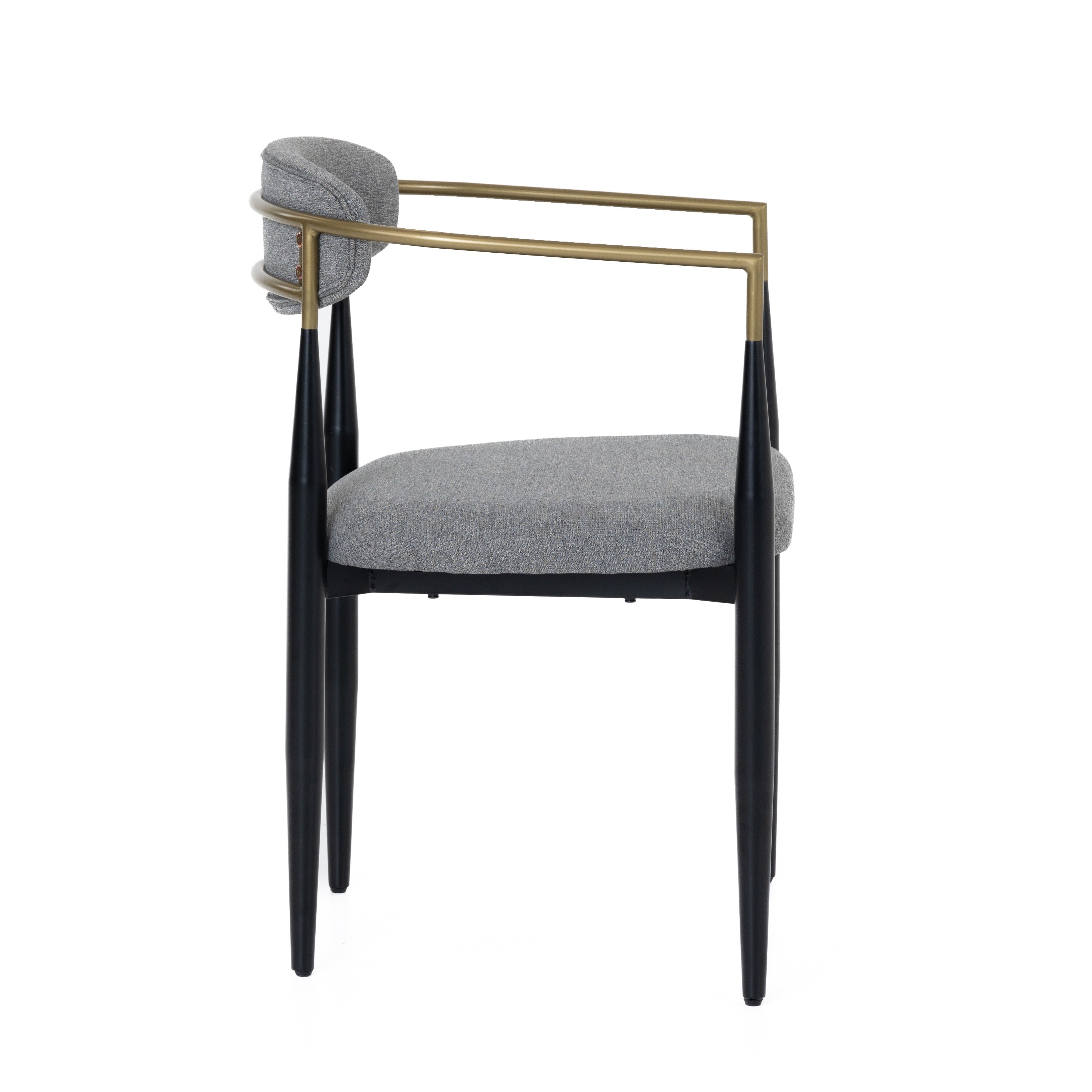 Buchtel - Mid-Century Modern Medium Grey + Gold Arm + Black Dining Chair - image 2
