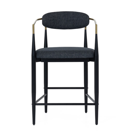 Buchtel - Mid-Century Modern Dark Grey + Gold Arm + Black Counter Chair