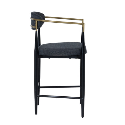 Buchtel - Mid-Century Modern Dark Grey + Gold Arm + Black Counter Chair - image 2