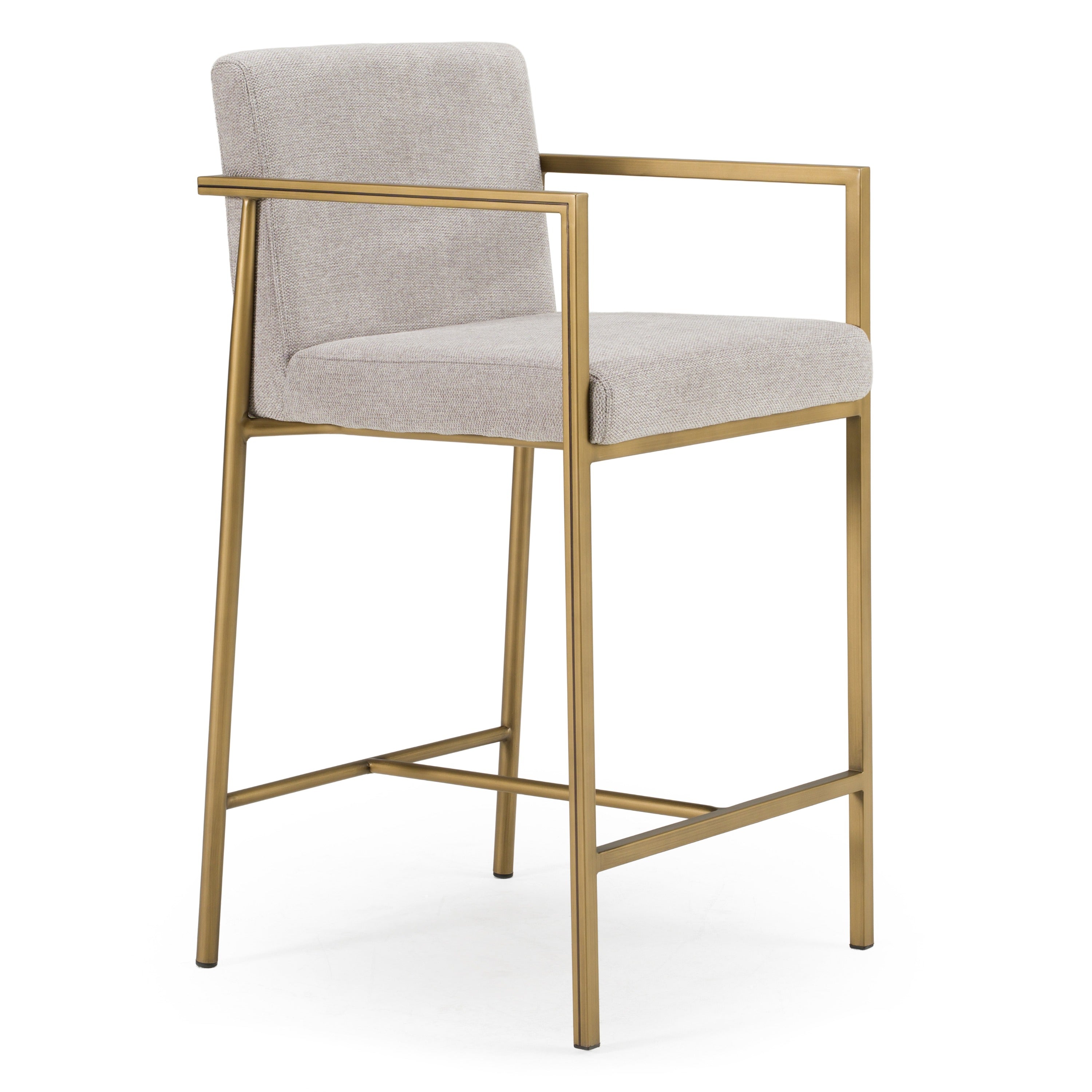 Burnham- Contemporary Light Grey Fabric + Brass Counter Stool - image 2
