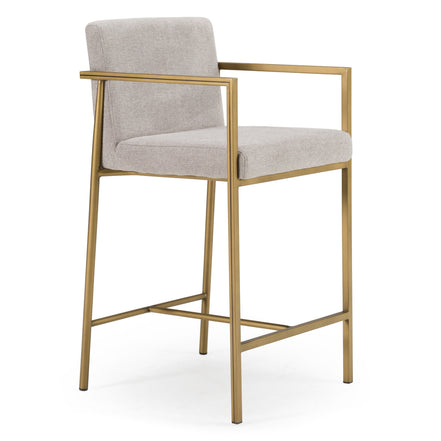 Burnham- Contemporary Light Grey Fabric + Brass Counter Stool - image 2