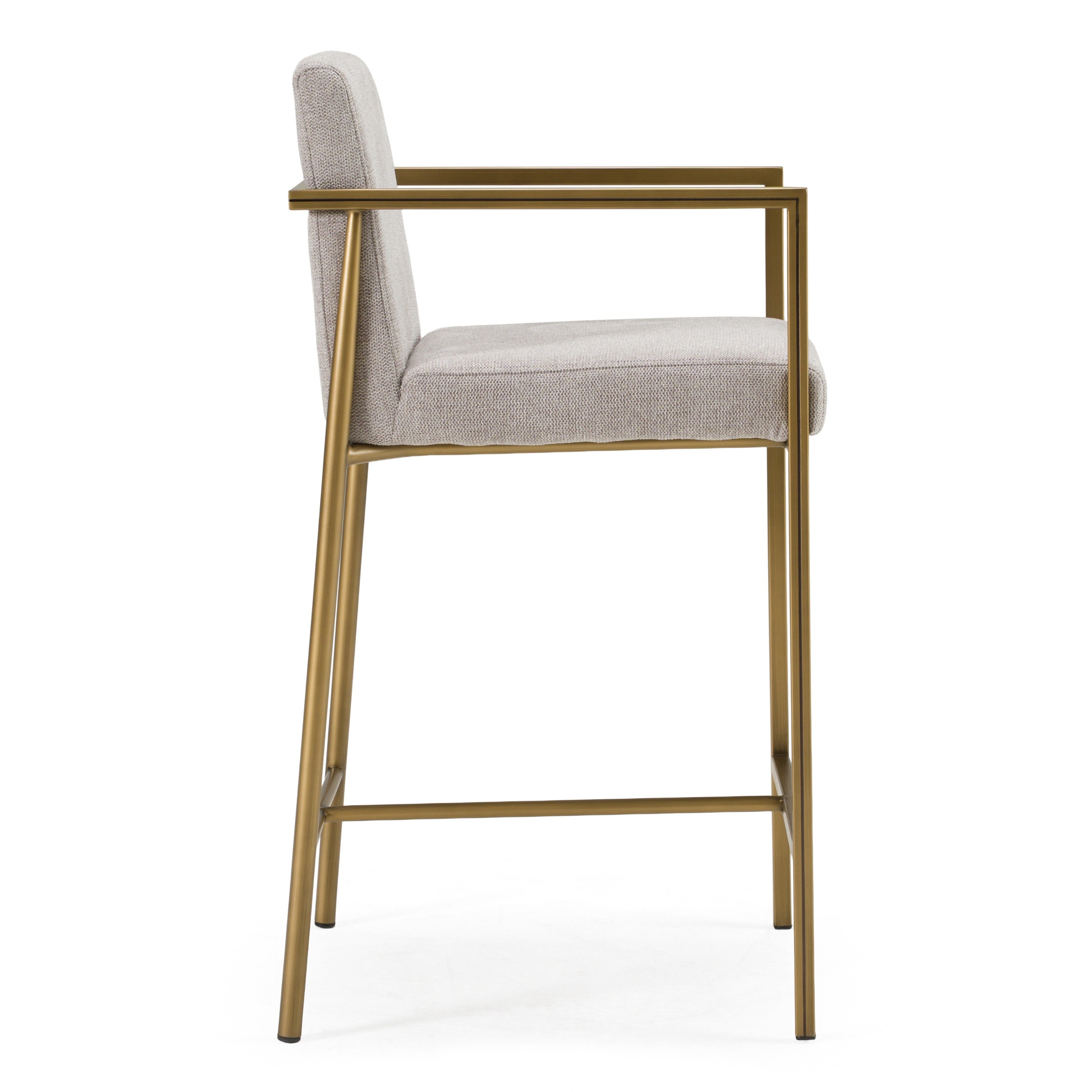 Burnham- Contemporary Light Grey Fabric + Brass Counter Stool - image 4
