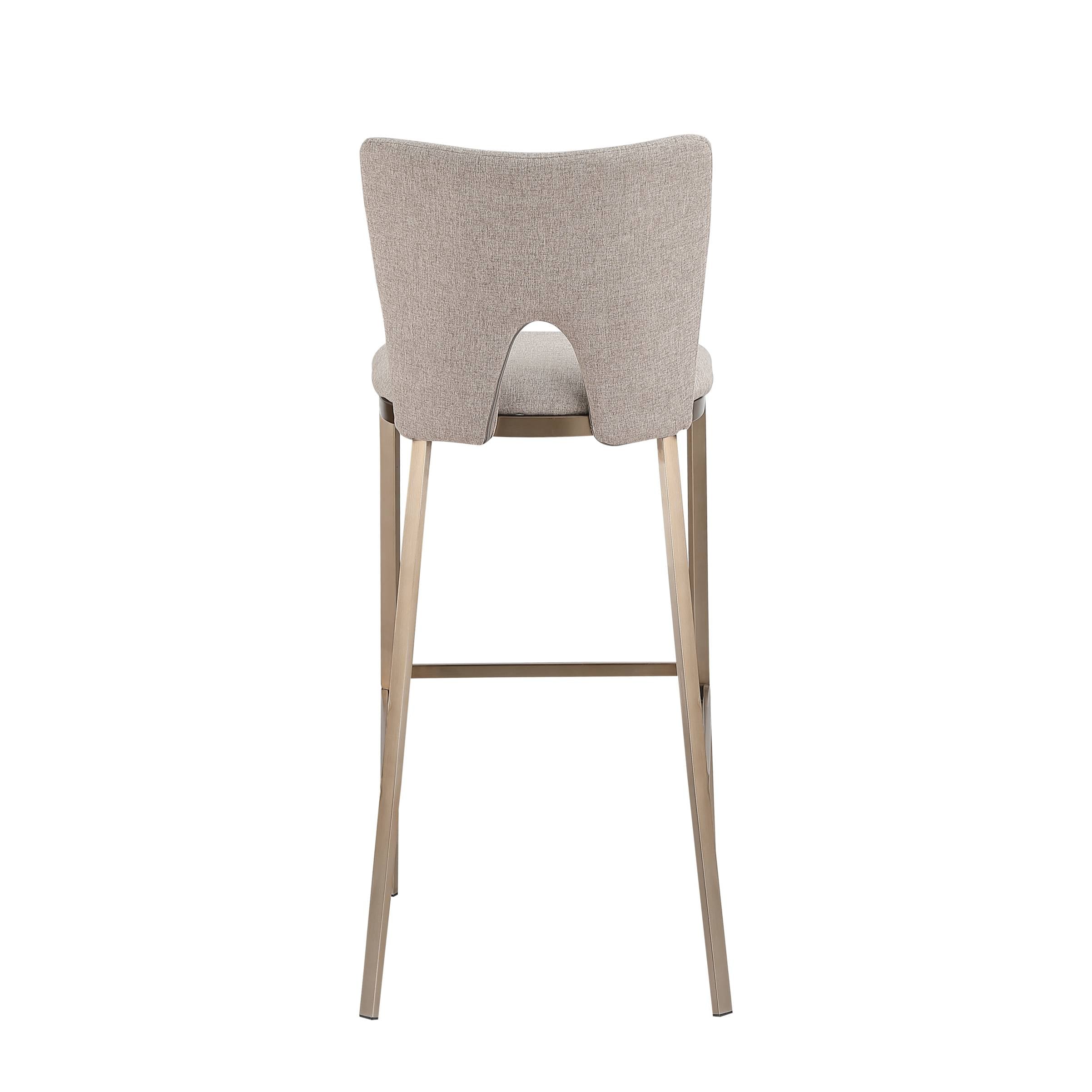 Burton - Glam Greige Fabric + Brass Bar Stool (Set of 2)