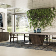 Cairo - Italian Modern Faux Marble & Pecan Elm Extendable Dining Table