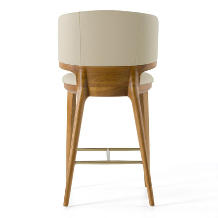 Calvary - Mid-Century Modern Beige Vegan Leather + Walnut Counter Chair - image 2