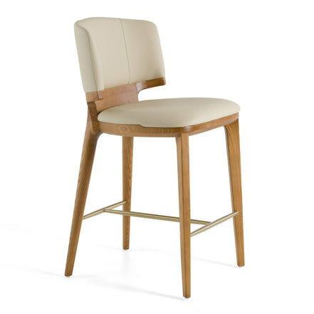 Calvary - Mid-Century Modern Beige Vegan Leather + Walnut Counter Chair - image 3