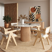 Cambridge White Marble & Mango Round Dining Table