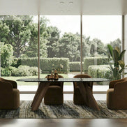 Carnaby - Modern Dark Grey Glass + Walnut Dining Table - image 5