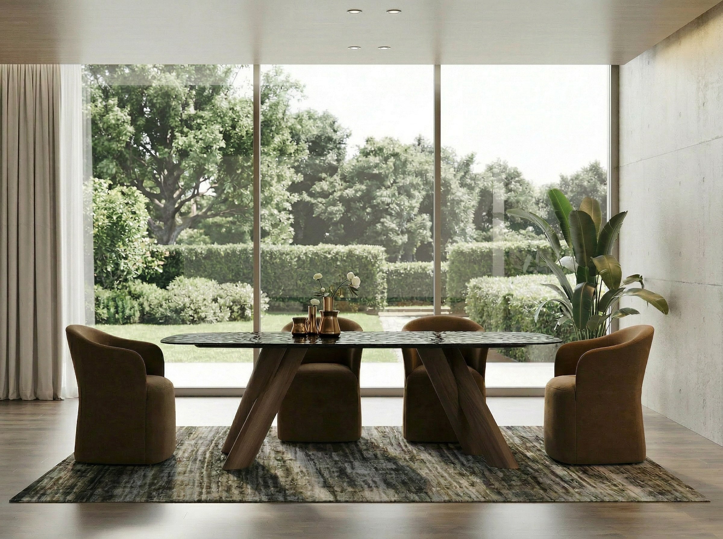 Carnaby - Modern Dark Grey Glass + Walnut Dining Table - image 5