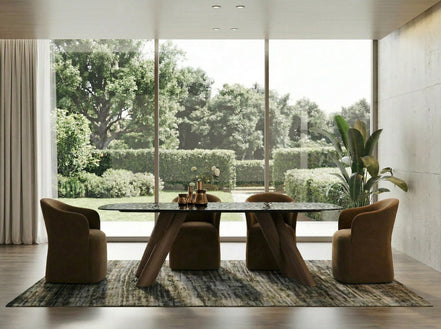 Carnaby - Modern Dark Grey Glass + Walnut Dining Table - image 5