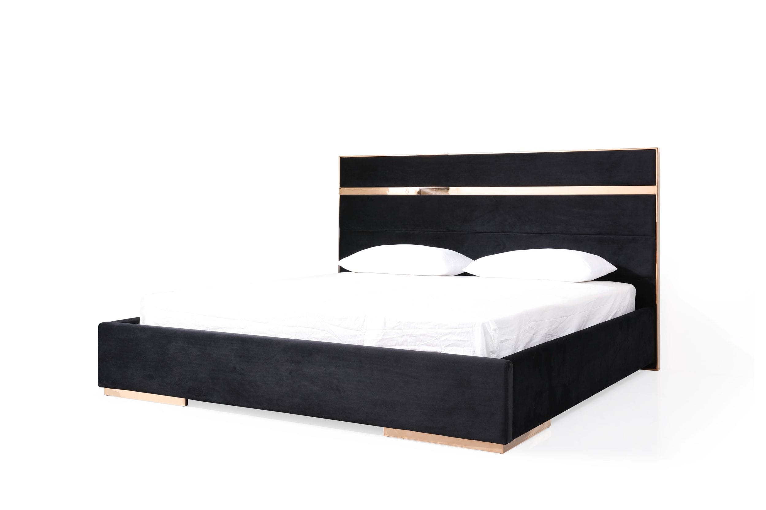 Cartier - Eastern King Modern Black + Rose Gold Bed + Nightstands