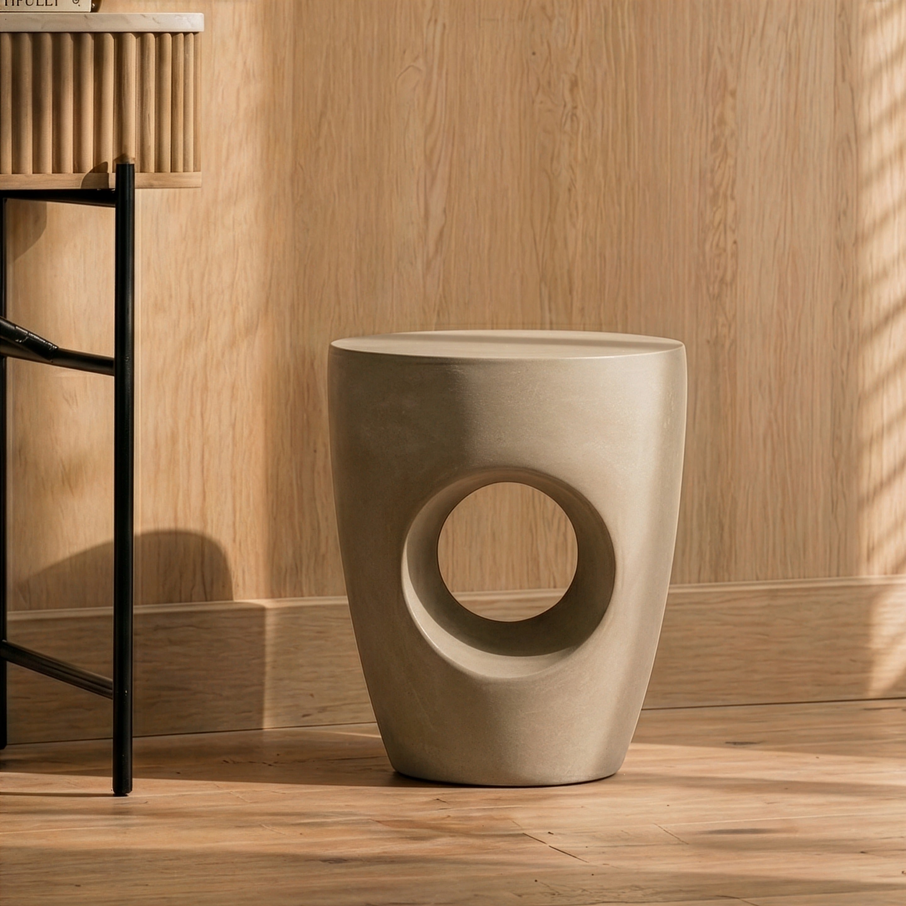 Carville - Modern Beige Fiberform Dining Stool/End Table - image 4