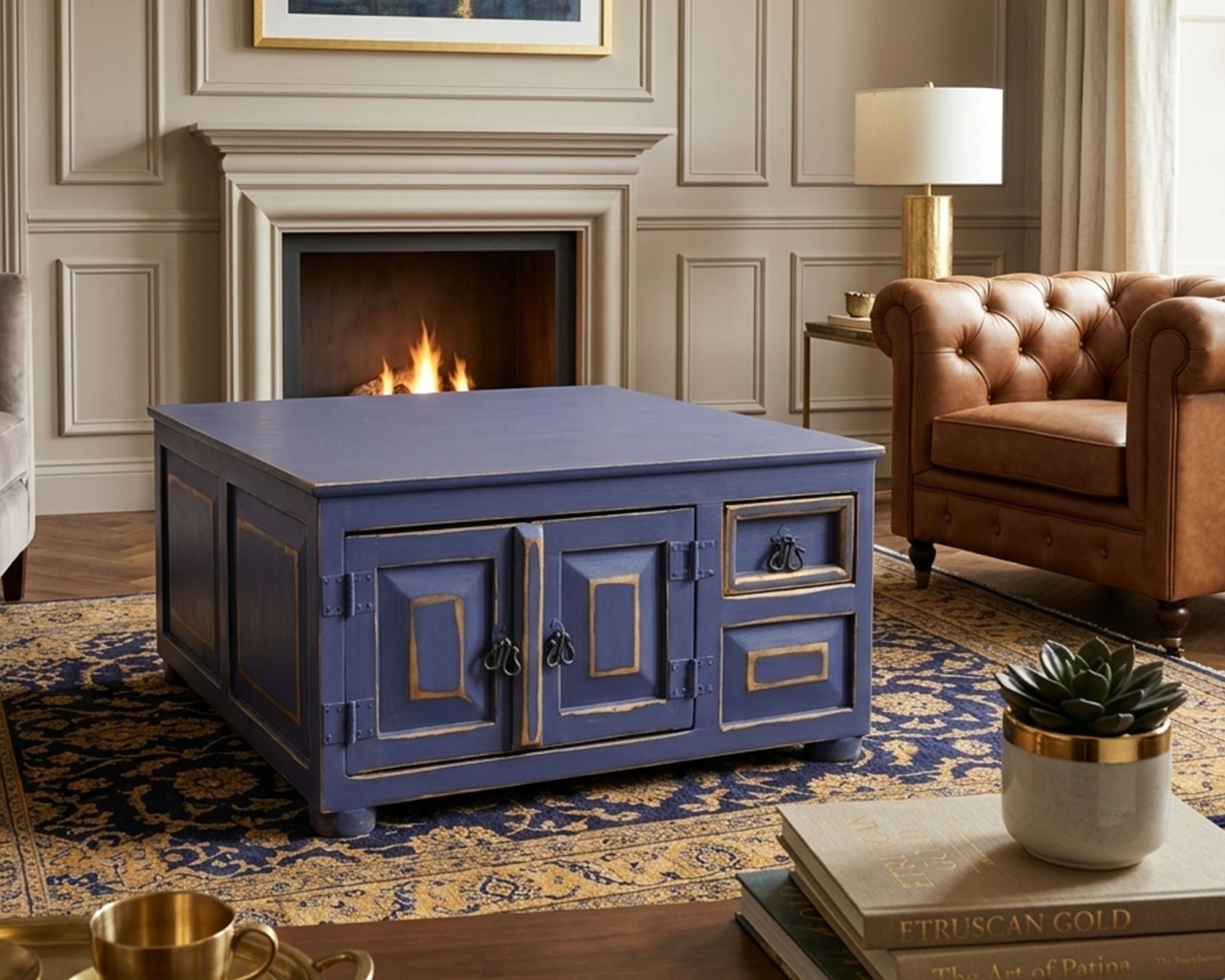 Coffee Table Blue Distress