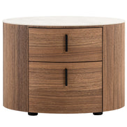 Chelton - Contemporary White Ceramic & Walnut Oval Nightstand - image 4