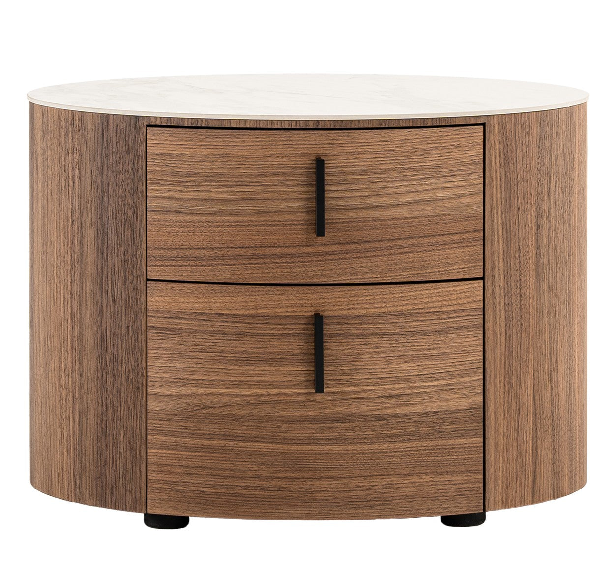 Chelton - Contemporary White Ceramic & Walnut Oval Nightstand - image 4