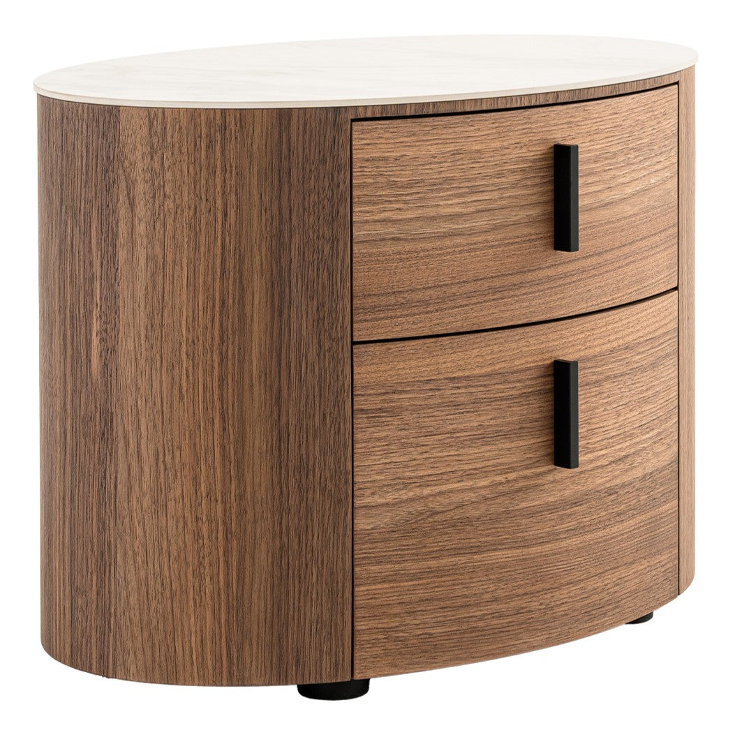 Chelton - Contemporary White Ceramic & Walnut Oval Nightstand - image 5