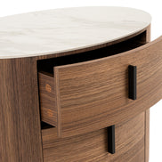 Chelton - Contemporary White Ceramic & Walnut Oval Nightstand