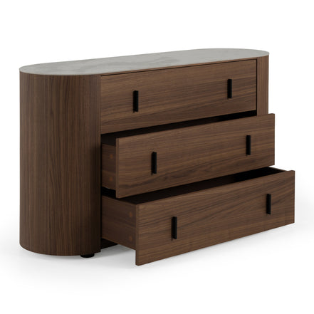 Chelton - Contemporary White Ceramic & Walnut 3-Drawer Dresser - image 2