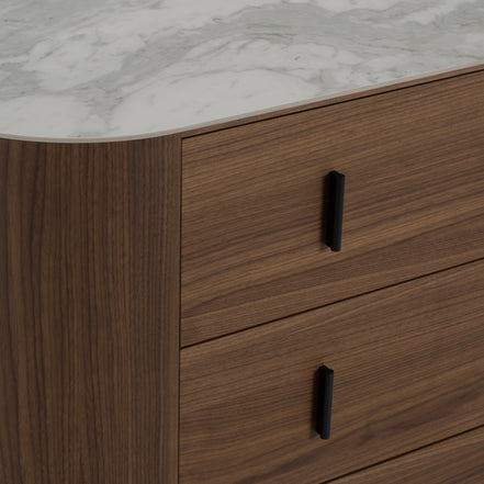 Chelton - Contemporary White Ceramic & Walnut 3-Drawer Dresser - image 5