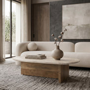 Chisholm - Modern Travertine Marble + Wood Freeform Coffee Table - image 3